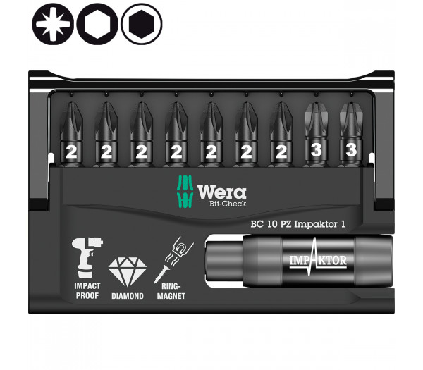 Набор WERA Bit-Check 10 PZ Impaktor 1 057684