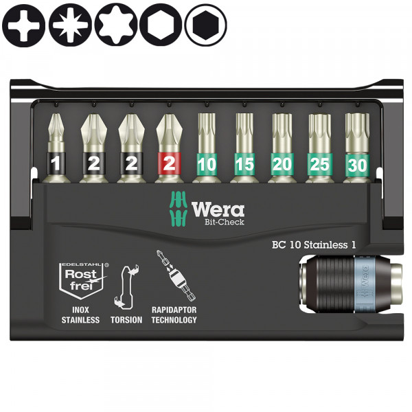 Набор WERA Bit-Check 10 Stainless 1, нержавеющая сталь 071110