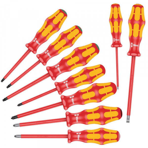 Набор диэлектрических отвёрток WERA 160 i/162 i/167 i/9 VDE 9 пр., PH 2, PZ 2, PZ/S #1-2, TX 15-20-25, SL 2.5-5.5 133355
